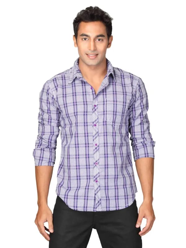Highlander Men Purple Checked Hale Slim Fit Shirt