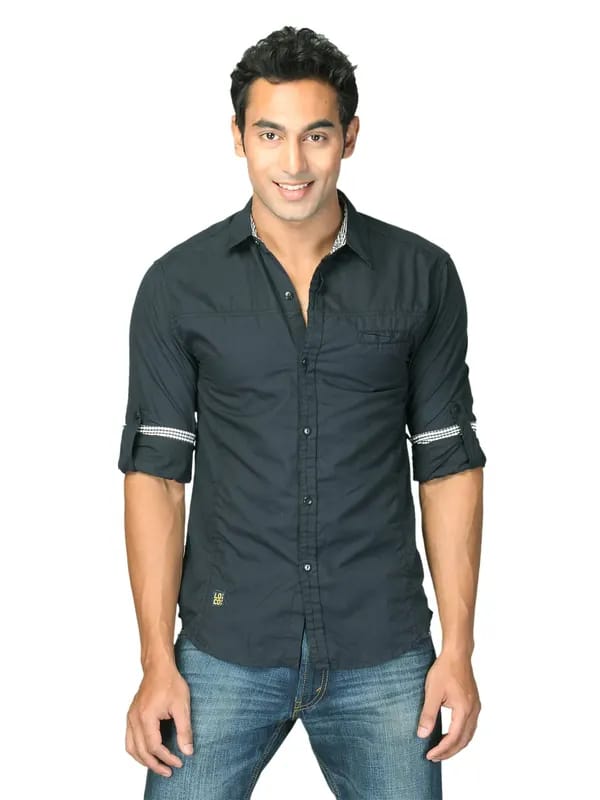 Locomotive Men Solid Poplin Lamont Black Shirts