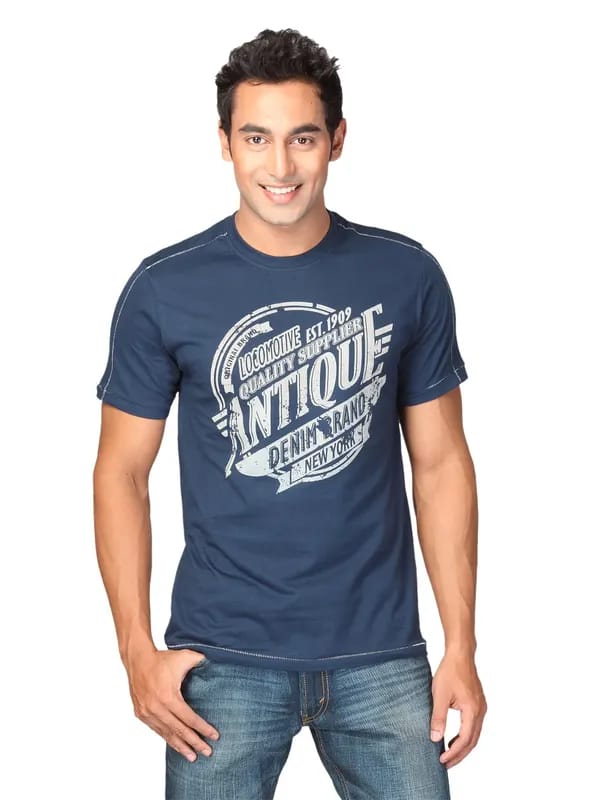 Locomotive Men Stripe Langley Navy Blue T-Shirts