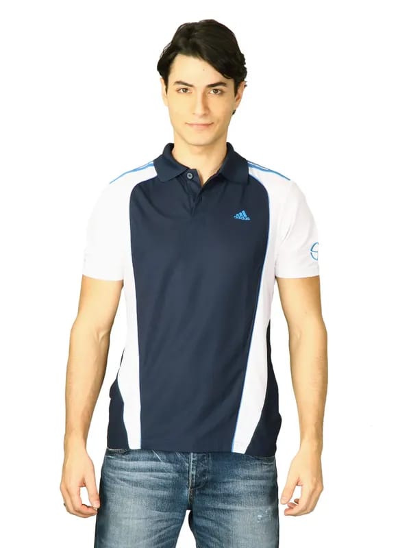 ADIDAS Men Navy Blue Polo T-shirt