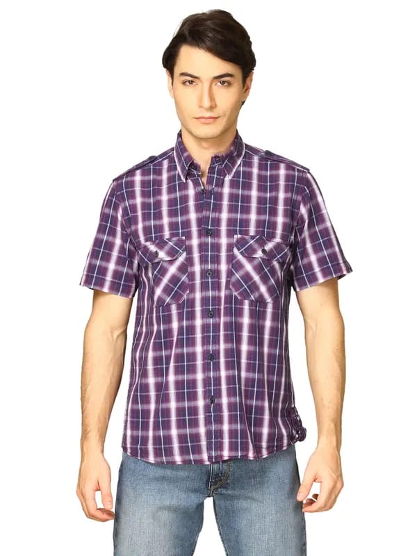 Indigo Nation Men Checks Purple Shirts