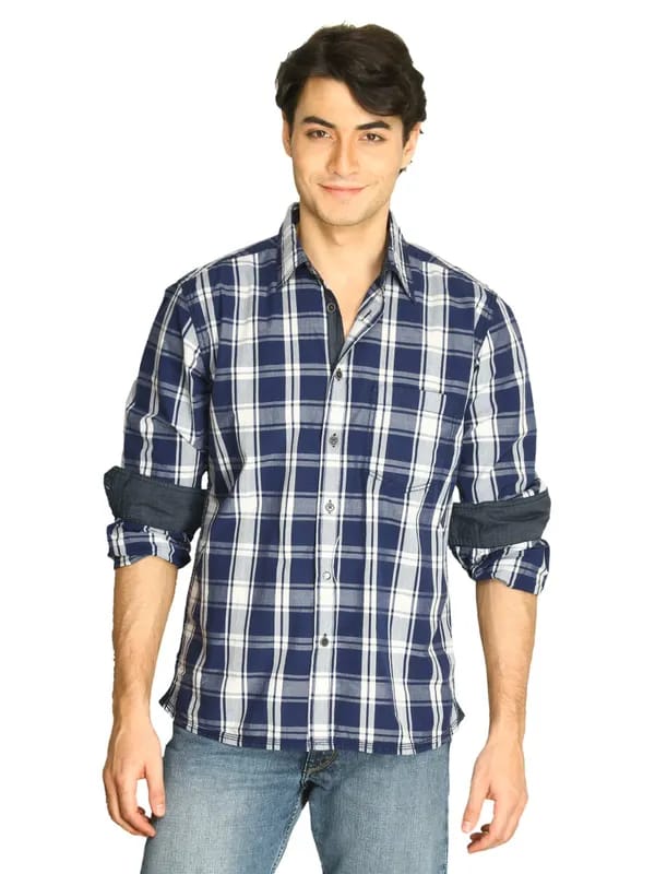 Indigo Nation Men Checks Navy Blue Shirt