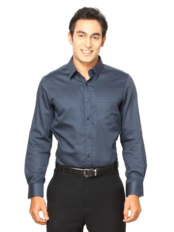 Indigo Nation Men Club Satin Hot Stepper Navy Blue Shirt