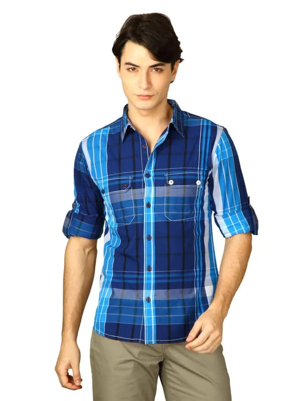 Spykar Men Ranger Blue Navy Checks Shirts