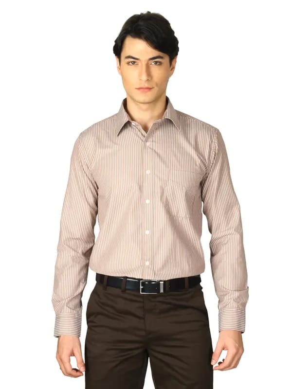 Mark Taylor Men Brown Striped Shirt