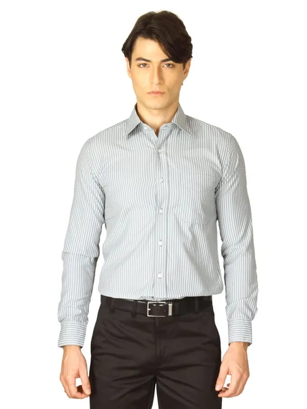 Mark Taylor Men Grey Striped Shirt