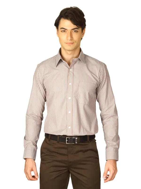 Mark Taylor Men Brown Striped Shirt