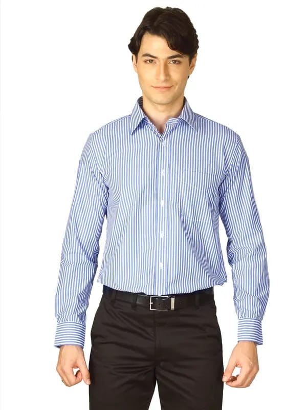 Mark Taylor Men Blue Striped Shirt