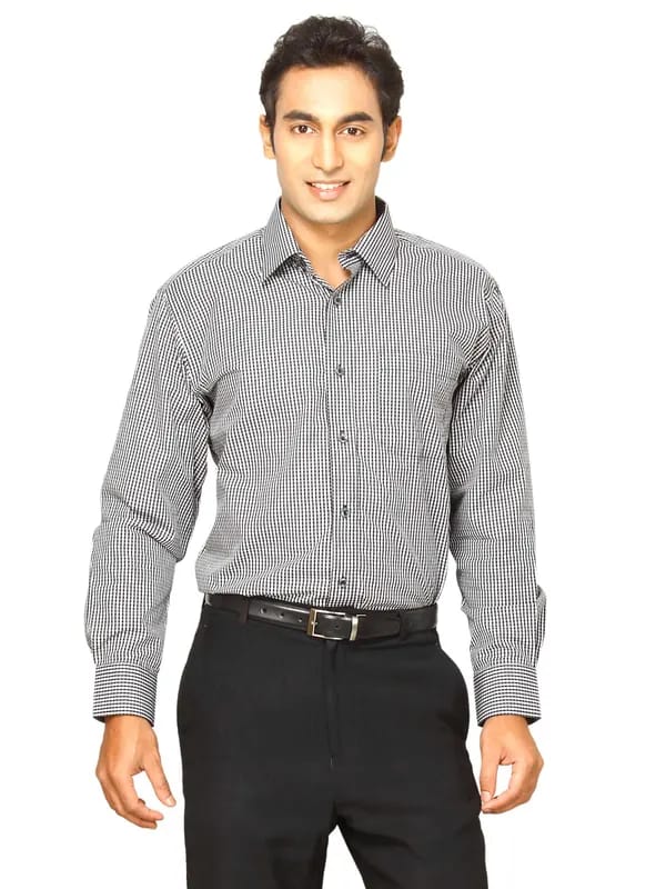 John Miller Men Check Black Shirts