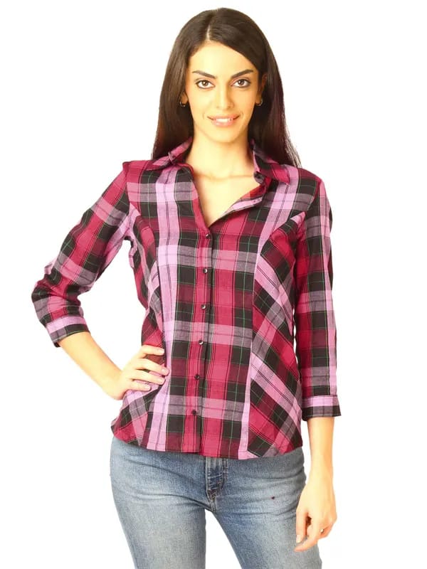 Jealous 21 Women Checks Pink Shirt