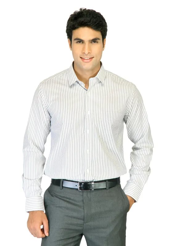 Mark Taylor Men Light Grey Striped Shirt