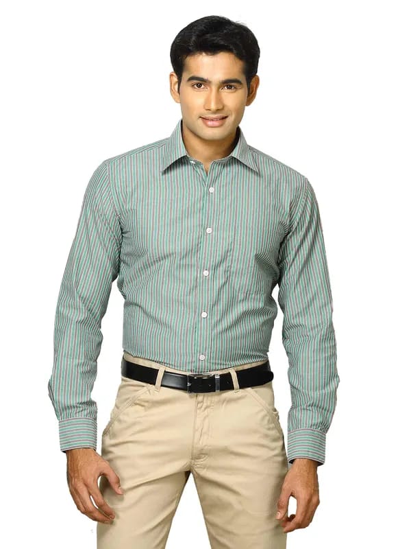 Mark Taylor Men Green Striped Shirt