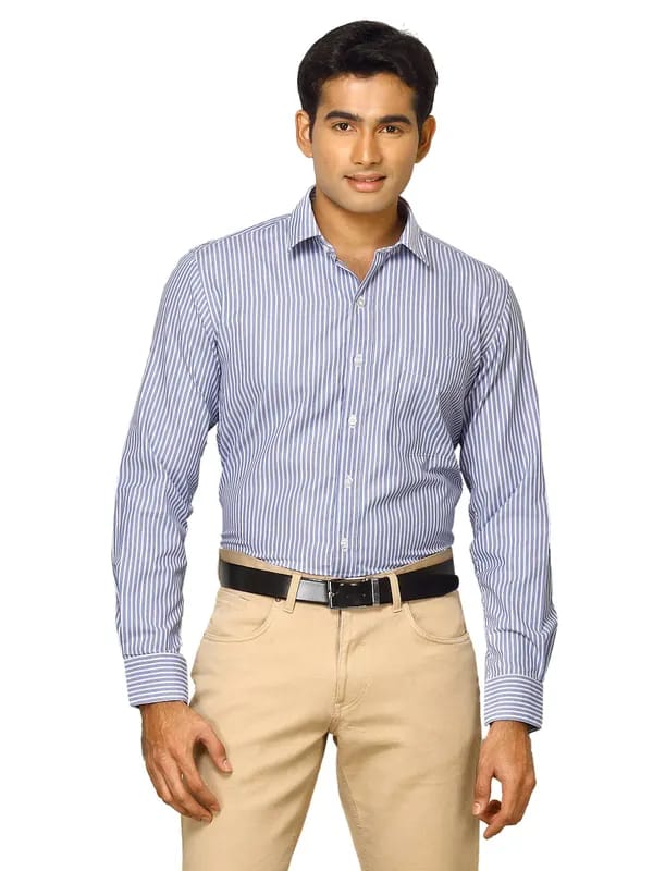 Mark Taylor Men Blue Striped Shirt
