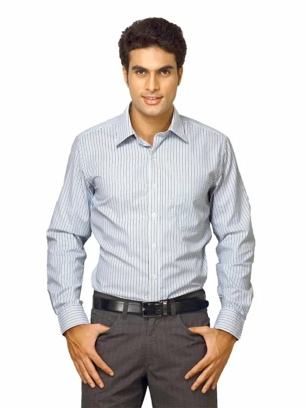 Mark Taylor Men Blue Striped Shirt