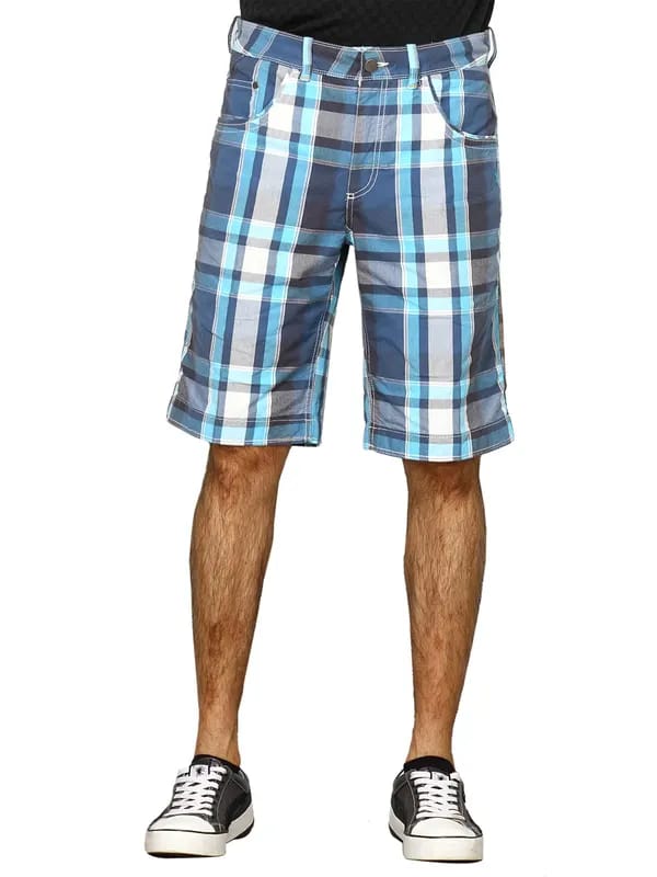 Puma Men Checks Navy Blue Shorts