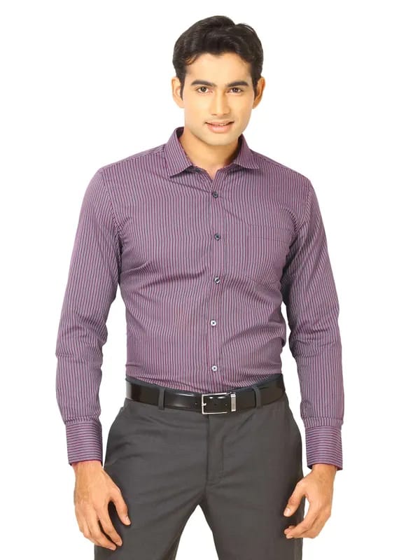 John Miller Men Maroon grey Stripe Maroon Shirts