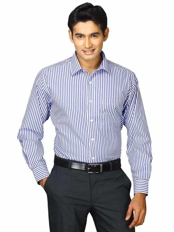 John Miller Men White & Blue Shirt