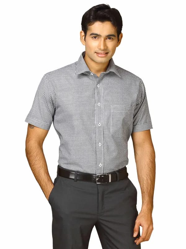 John Miller Men Black white small check Shirts