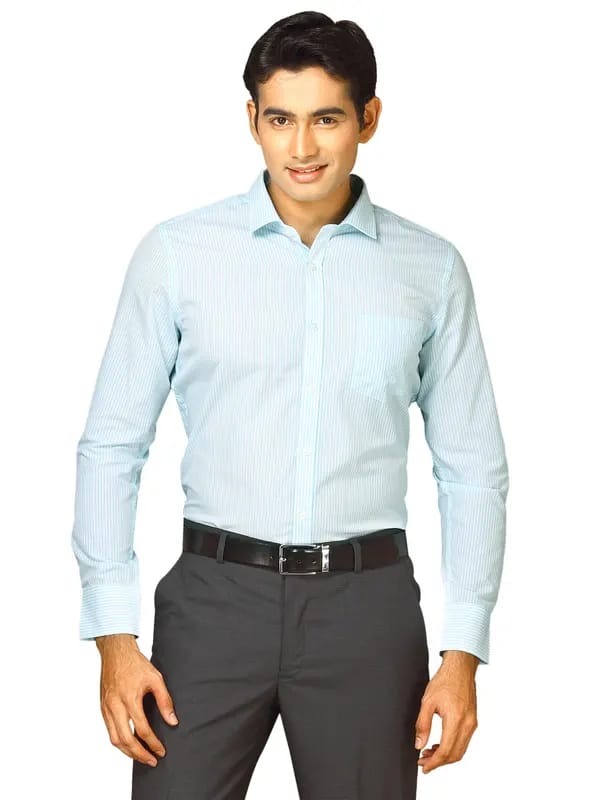 John Miller Men Striped Light Blue Striped Shirt