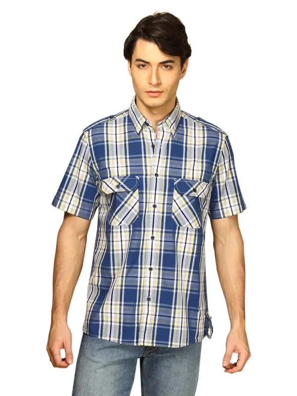 Indigo Nation Men Checks Blue Shirt