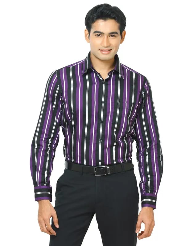 Indigo Nation Men Bling Purple Striped Shirt