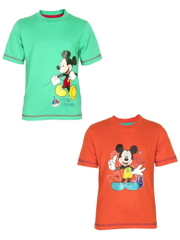 Disney Kids Boys Little Captain Pack of 2 Red Green T-shirt