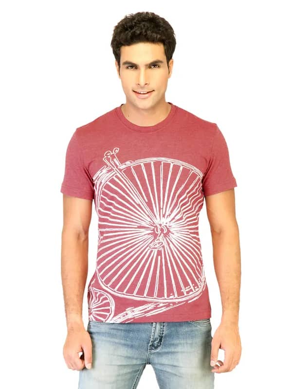 United Colors of Benetton Men Printed Maroon Tshirts