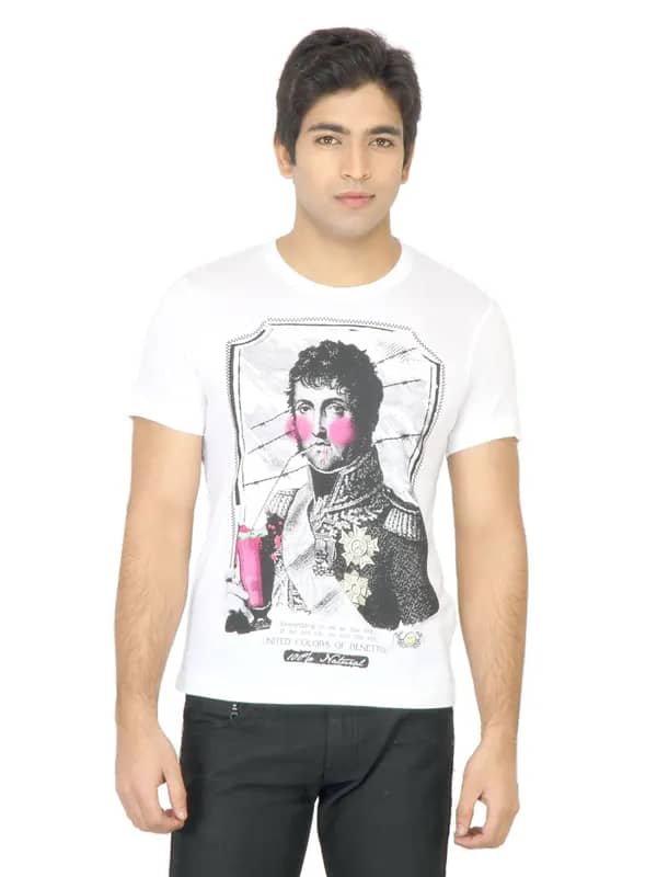 United Colors of Benetton Men Printed White TShirt