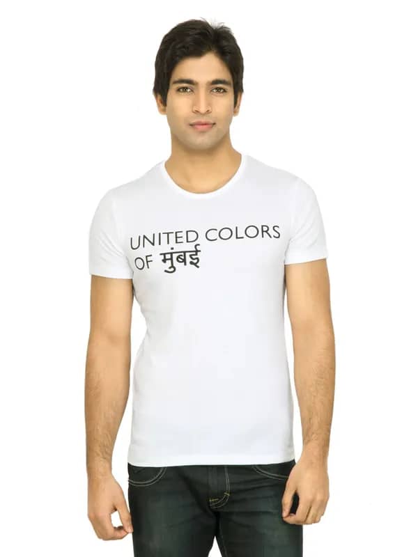 United Colors of Benetton Men Printed White Tshirt