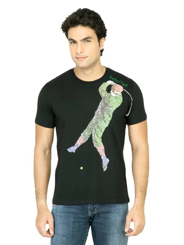 United Colors of Benetton Men Printed Black TShirt