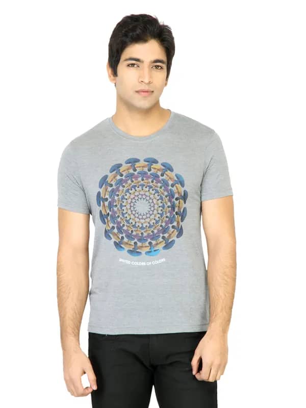 United Colors of Benetton Men Printed Grey TShirt