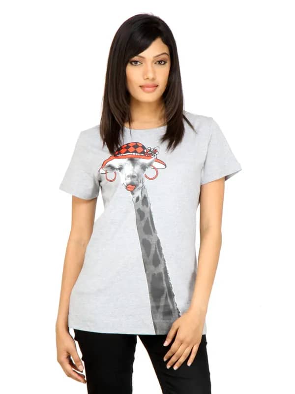 United Colors of Benetton Women Printed Grey TShirt