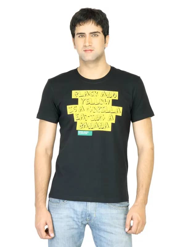 United Colors of Benetton Men Black Printed T-shirt