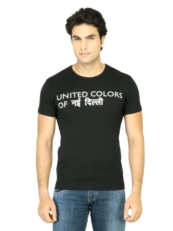 United Colors of Benetton Men Printed Black TShirt
