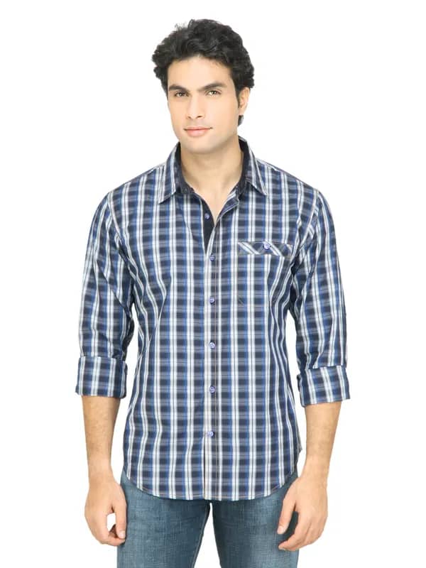 United Colors of Benetton Men Check Blue Shirt