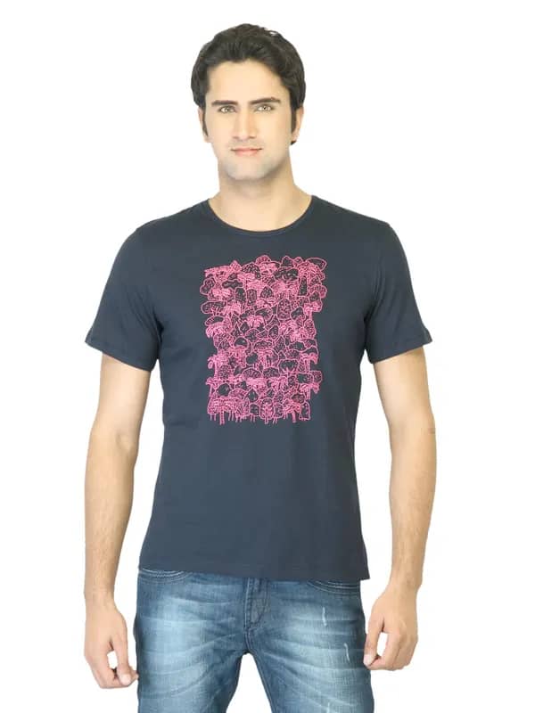 United Colors of Benetton Men Navy Blue Printed T-shirt