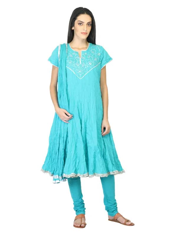 Biba Women Blue Churidar Kurta with Dupatta