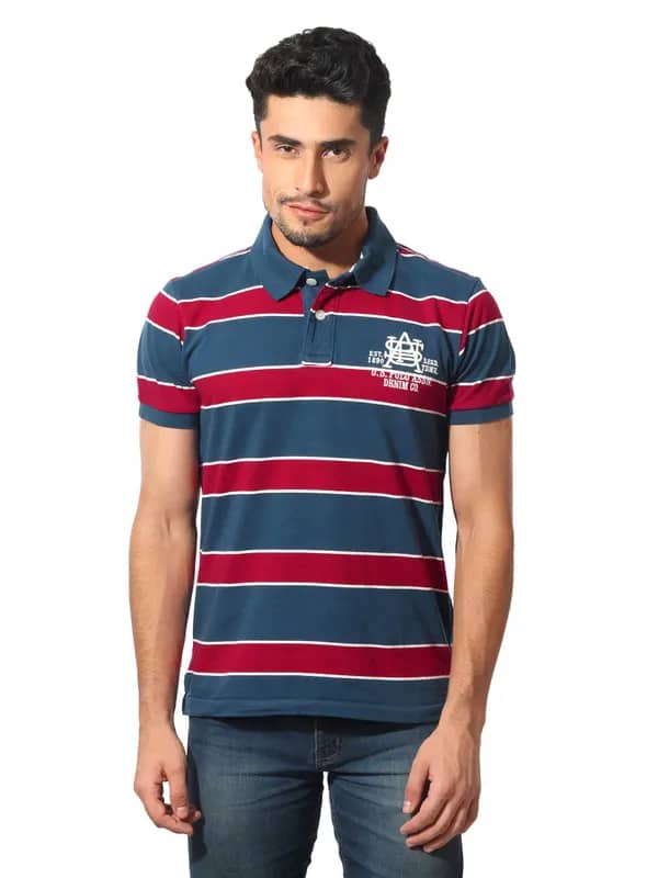 U.S. Polo Assn. Denim Co. Men Striped Navy Blue T-Shirt