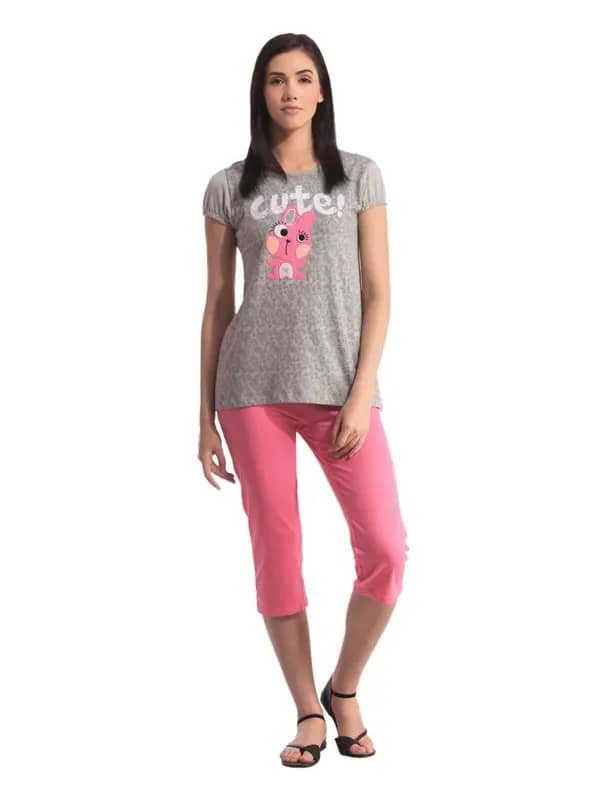 SDL by Sweet Dreams Women Grey & Pink Night suits