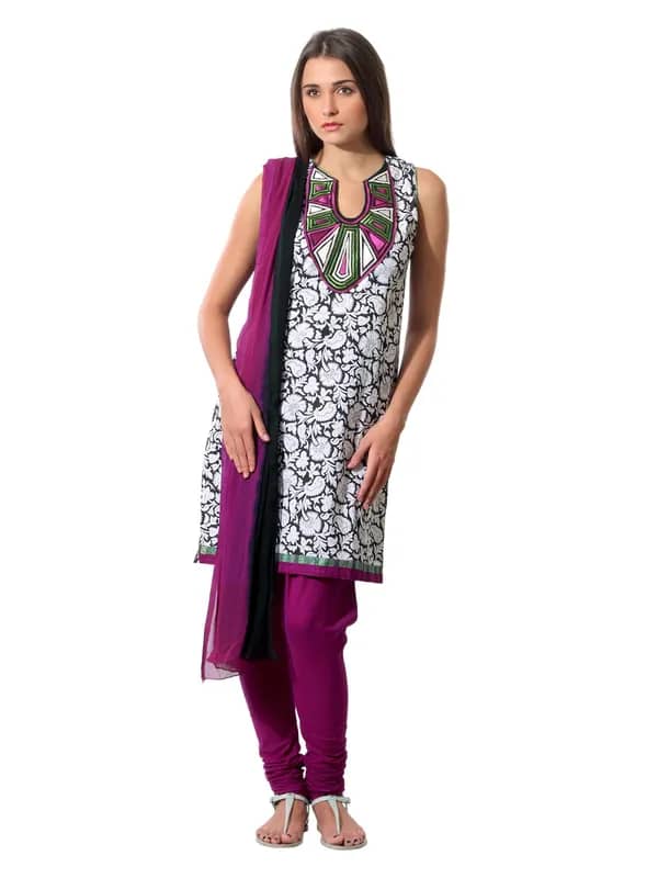 Aneri Women White & Black Printed Salwar Suit
