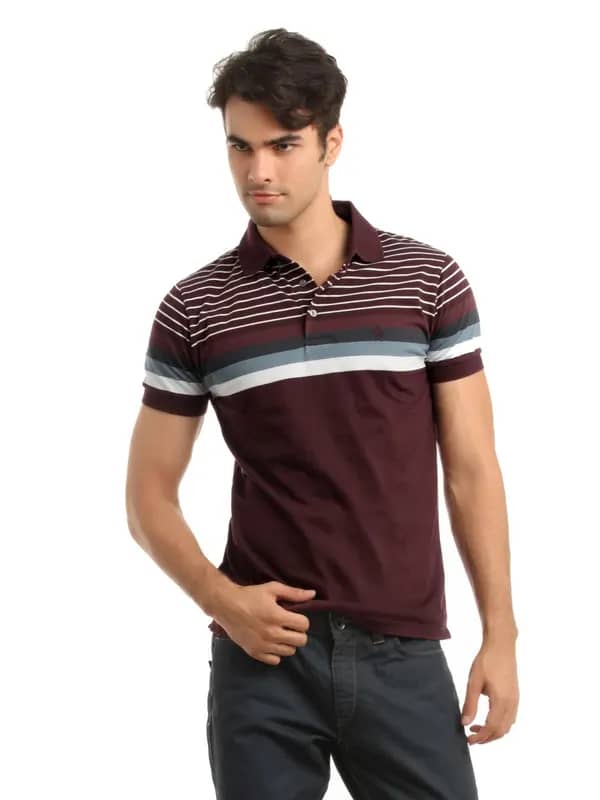 French Connection Men Maroon Striped T-shirt