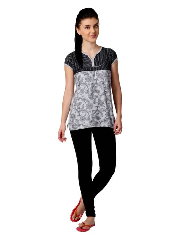 SDL by Sweet Dreams Women Grey & Black Printed Night Suit 319171