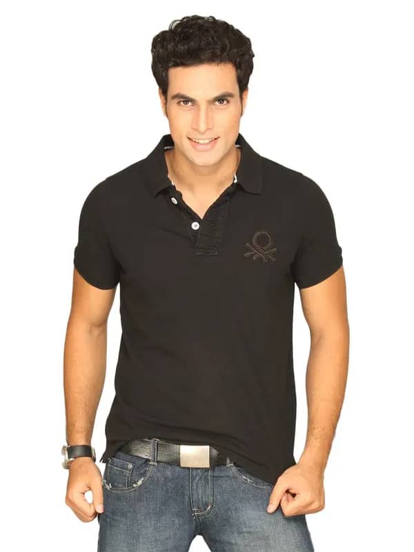UCB Men's Polo Neck With Big Ben Logo Black T-shirt